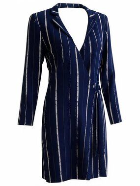 Halston Heritage Navy and White Long Sleeve Dress